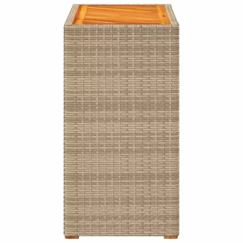 Bézs polyrattan kerti kisasztal fa asztallappal 60x40x75 cm