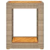 Bézs polyrattan kerti kisasztal fa asztallappal 60x40x75 cm