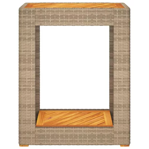 Bézs polyrattan kerti kisasztal fa asztallappal 60x40x75 cm