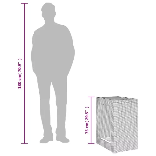 Bézs polyrattan kerti kisasztal fa asztallappal 60x40x75 cm