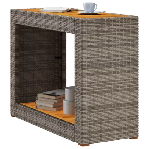 Szürke polyrattan falapos kerti asztal 100x40x75 cm