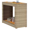 Bézs polyrattan kerti kisasztal fa asztallappal 100x40x75 cm