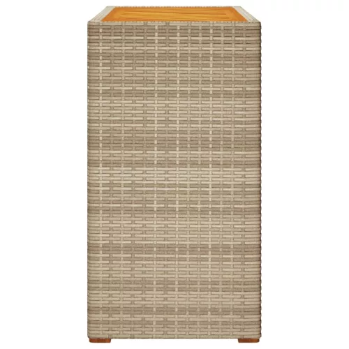 Bézs polyrattan kerti kisasztal fa asztallappal 100x40x75 cm