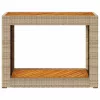 Bézs polyrattan kerti kisasztal fa asztallappal 100x40x75 cm