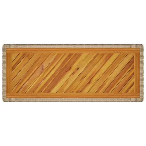 Bézs polyrattan kerti kisasztal fa asztallappal 100x40x75 cm