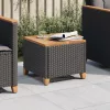 Fekete polyrattan és akácfa kerti asztal 45 x 45 x 37 cm
