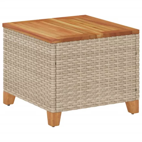 Bézs polyrattan és akácfa kerti asztal 45 x 45 x 37 cm