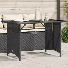 Fekete polyrattan üveglapos kerti asztal 110x68x70 cm
