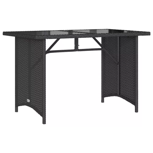 Fekete polyrattan üveglapos kerti asztal 110x68x70 cm