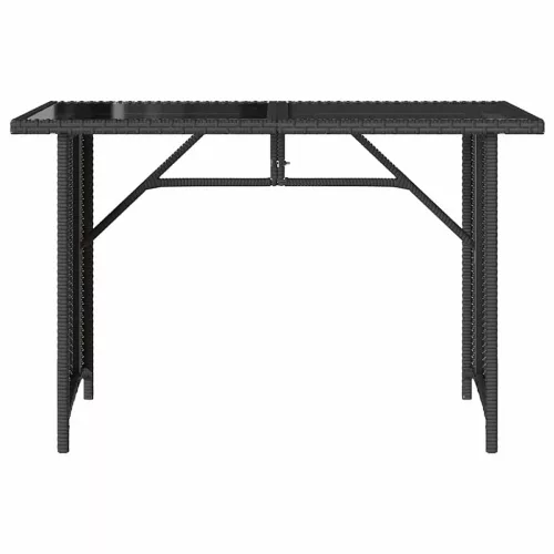 Fekete polyrattan üveglapos kerti asztal 110x68x70 cm