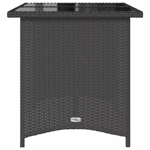 Fekete polyrattan üveglapos kerti asztal 110x68x70 cm