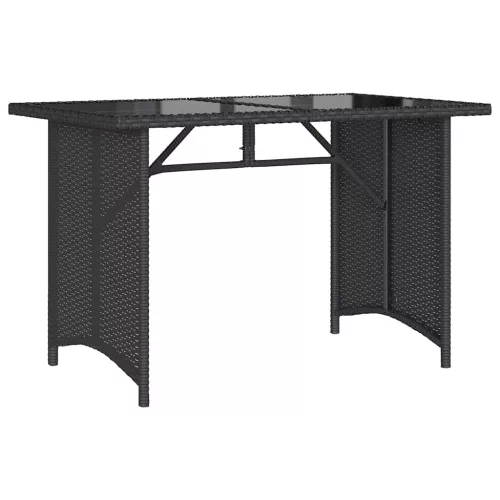Fekete polyrattan üveglapos kerti asztal 110x68x70 cm