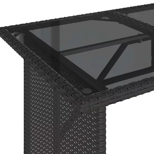 Fekete polyrattan üveglapos kerti asztal 110x68x70 cm
