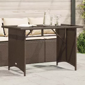 Barna polyrattan üveglapos kerti asztal 110x68x70 cm