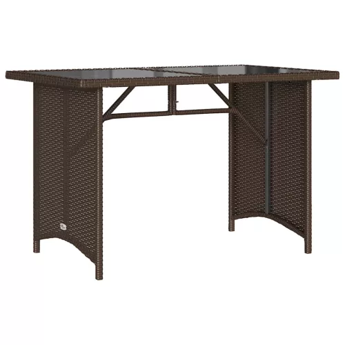 Barna polyrattan üveglapos kerti asztal 110x68x70 cm