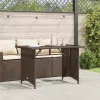 Barna polyrattan üveglapos kerti asztal 110x68x70 cm