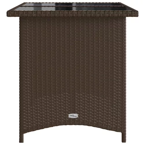 Barna polyrattan üveglapos kerti asztal 110x68x70 cm