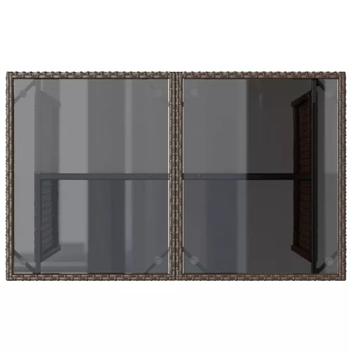 Barna polyrattan üveglapos kerti asztal 110x68x70 cm
