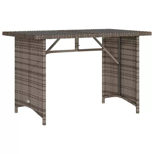 Szürke polyrattan üveglapos kerti asztal 110x68x70 cm
