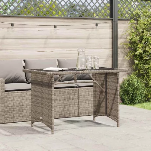 Szürke polyrattan üveglapos kerti asztal 110x68x70 cm