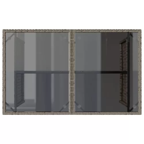 Szürke polyrattan üveglapos kerti asztal 110x68x70 cm