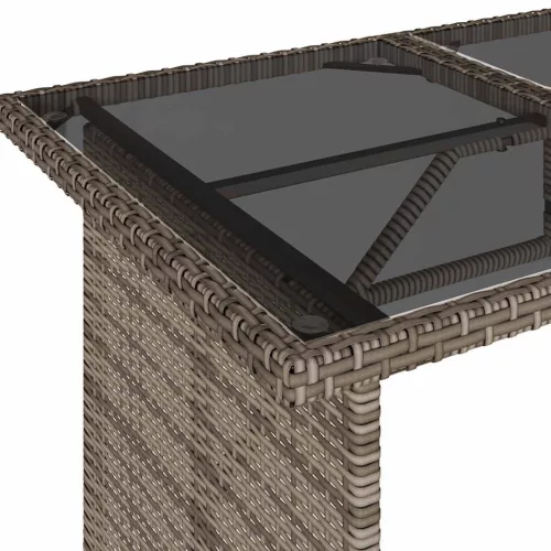 Szürke polyrattan üveglapos kerti asztal 110x68x70 cm