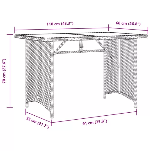 Szürke polyrattan üveglapos kerti asztal 110x68x70 cm
