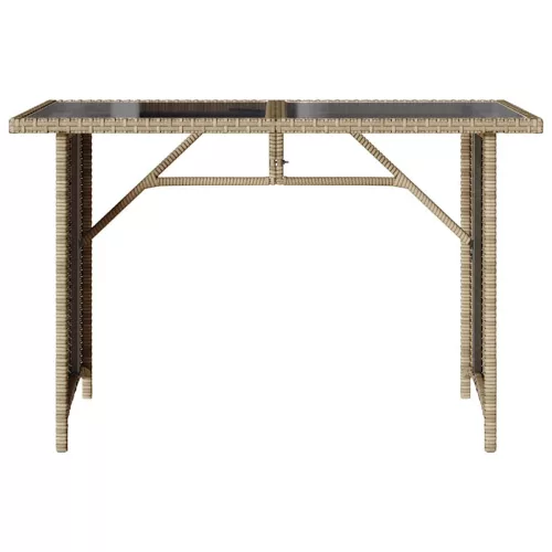 Bézs polyrattan üveglapos kerti asztal 110x68x70 cm