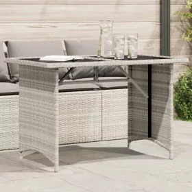 Szürke polyrattan üveglapos kerti asztal 110x68x70 cm