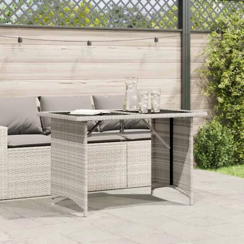 Szürke polyrattan üveglapos kerti asztal 110x68x70 cm
