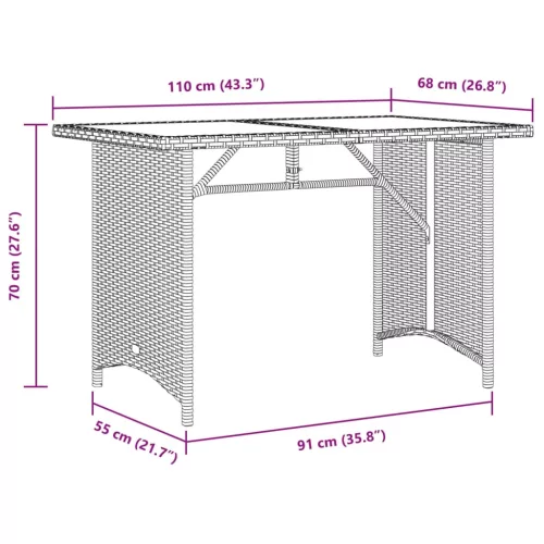 Bézs polyrattan falapos kerti asztal 110x68x70 cm
