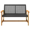 Fekete polyrattan és akácfa kerti pad 112 cm