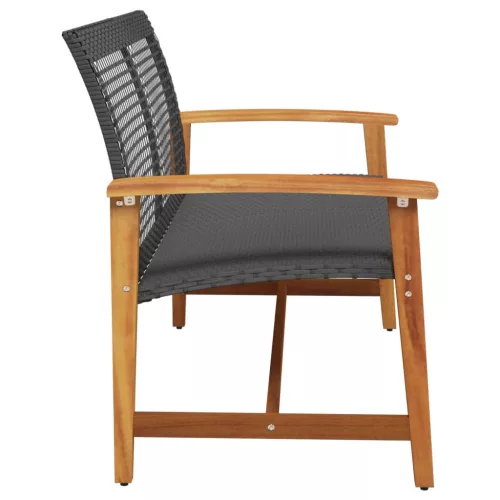 Fekete polyrattan és akácfa kerti pad 112 cm