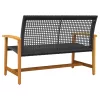 Fekete polyrattan és akácfa kerti pad 112 cm