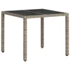 Világosszürke polyrattan üveglapos kerti asztal 90 x 90 x 75 cm