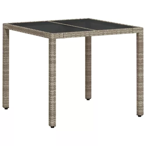 Világosszürke polyrattan üveglapos kerti asztal 90 x 90 x 75 cm