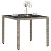 Világosszürke polyrattan üveglapos kerti asztal 90 x 90 x 75 cm