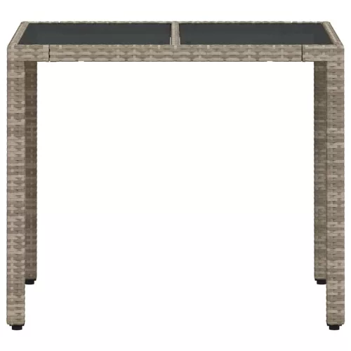 Világosszürke polyrattan üveglapos kerti asztal 90 x 90 x 75 cm