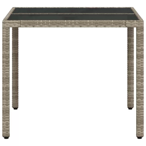 Világosszürke polyrattan üveglapos kerti asztal 90 x 90 x 75 cm