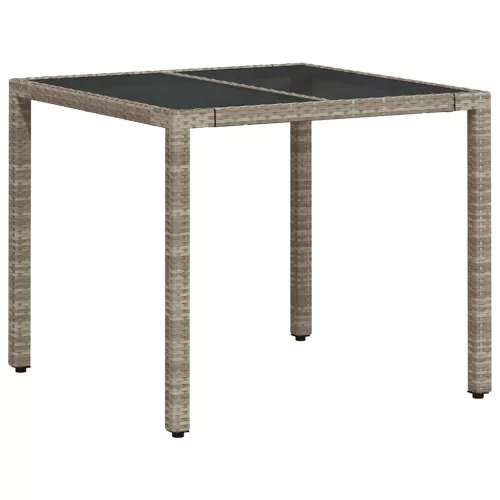 Világosszürke polyrattan üveglapos kerti asztal 90 x 90 x 75 cm