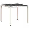 Fehér polyrattan üveglapos kerti asztal 90 x 90 x 75 cm