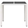Fehér polyrattan üveglapos kerti asztal 90 x 90 x 75 cm