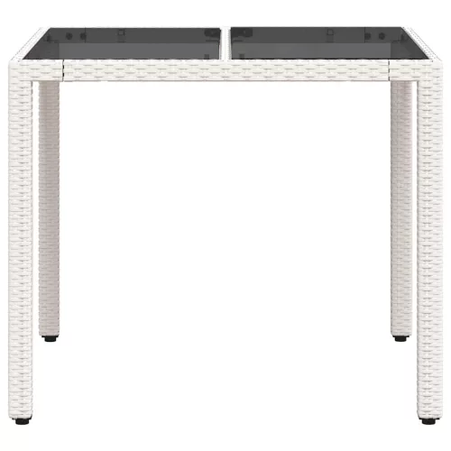 Fehér polyrattan üveglapos kerti asztal 90 x 90 x 75 cm