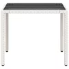 Fehér polyrattan üveglapos kerti asztal 90 x 90 x 75 cm