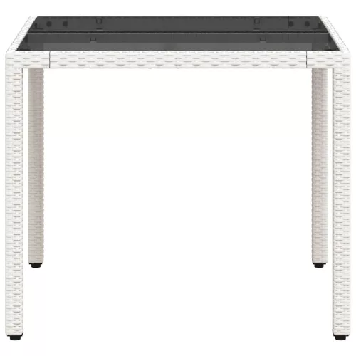 Fehér polyrattan üveglapos kerti asztal 90 x 90 x 75 cm