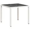 Fehér polyrattan üveglapos kerti asztal 90 x 90 x 75 cm