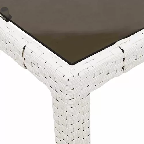 Fehér polyrattan üveglapos kerti asztal 90 x 90 x 75 cm