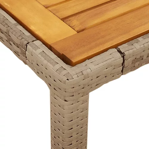 Bézs polyrattan és akácfa kerti asztal 90 x 90 x 75 cm