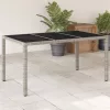 Világosszürke polyrattan üveglapos kerti asztal 150x90x75 cm