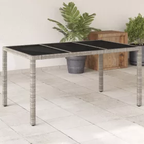   Világosszürke polyrattan üveglapos kerti asztal 150x90x75 cm